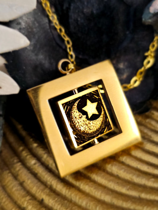 Moon and Stars Rotating Pendant Necklace