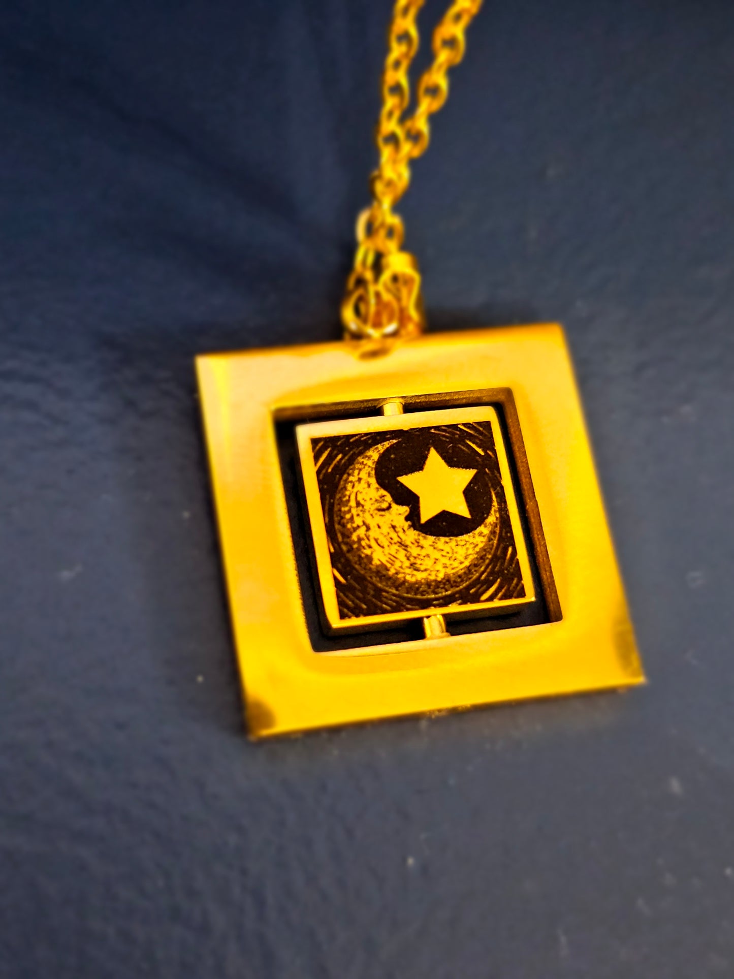 Moon and Stars Rotating Pendant Necklace