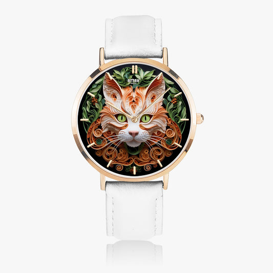 Ginger Cat Watch – Handmade Elegance with Leather Strap